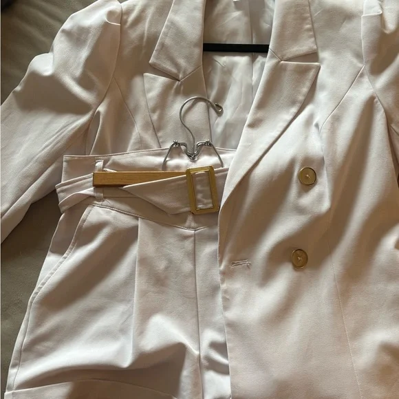 **WHITE** Double-Breasted Women's Blazer and Shorts Set - Super Cute and Comfy! - Picture 4 of 7